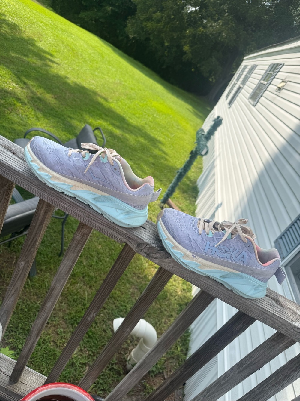 Hoka one profly Women's Lavender and Pale Blue Athletic Running Sneakers